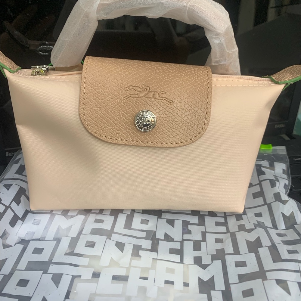 Longchamp Beige Cosmetic Pouch with Tan Flap
